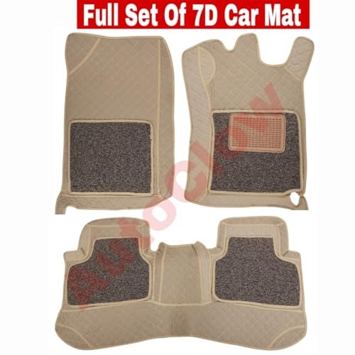 AutoClow Premium 7D Car Mat Full Set for Mahindra XEV 9E (Model : 2025-2026) || Luxury Leather Dual-Stitch Full Set 7D Car Floor Mat || 100% Waterproof || Color : Beige-Beige (Design-1) - Image 2