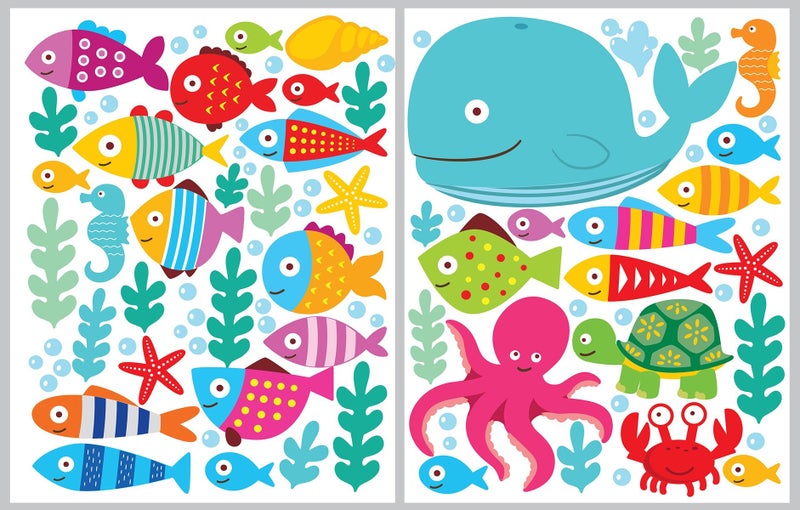 DesignStickers Ocean Fish Wall Decals - Sea Whale Turtle Tropical Creatures Bathroom Stickers - Cartoon Decorative Bathroom Wall Decal for Kids [>50 Art Decals] - Image 4