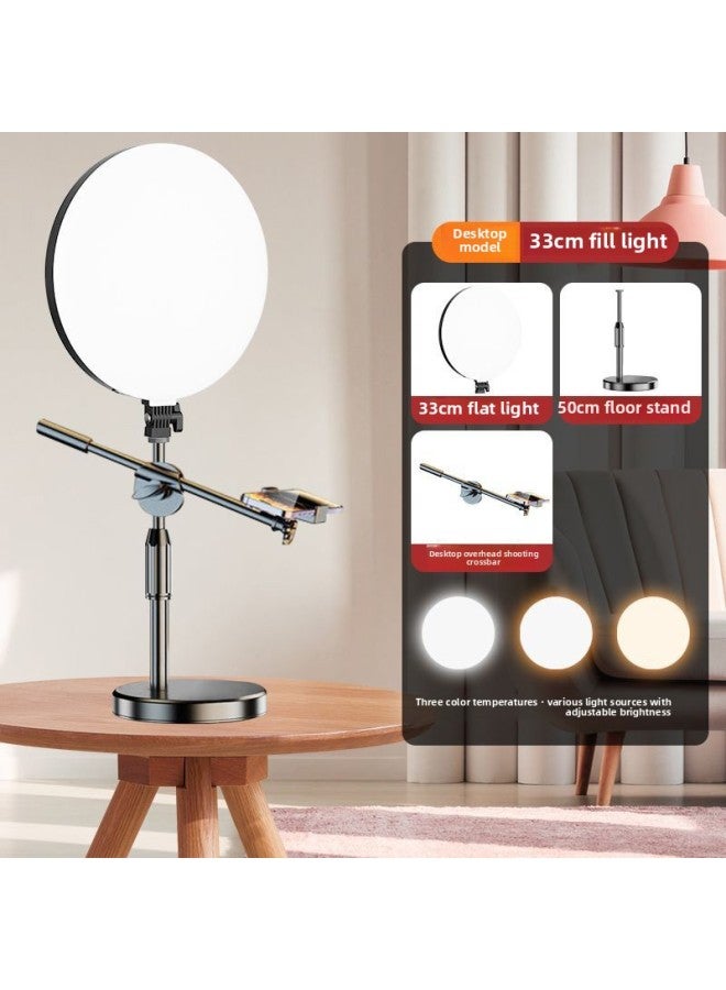 45CM Full Screen Supplementary Light Ring Full Screen Borderless Desktop Shooting Mobile Phone Selfie Live Supplementary Light Suit-Specification:Fl-33 Full-screen Light + Overhead Shooting Large Disc + One-word Clip + Pan/tilt  - Image 1