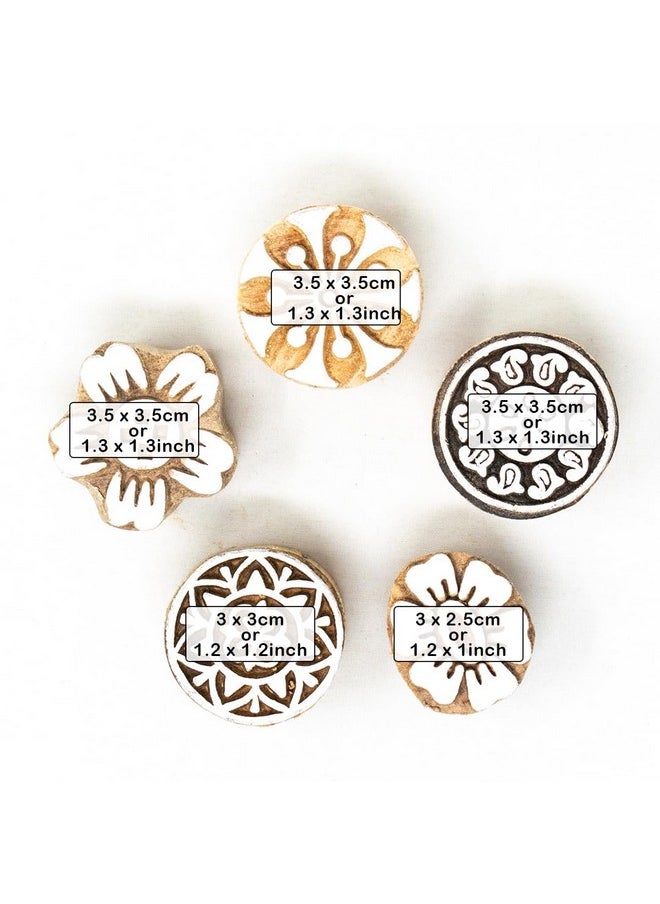 Hashcart Wooden Indian Traditional Design Printing Stamps | Set Of 5 | Blocks For Printing Saree Border/Dresses/Craft Card Making/Scrapbook/Clay Pottery  - Image 2