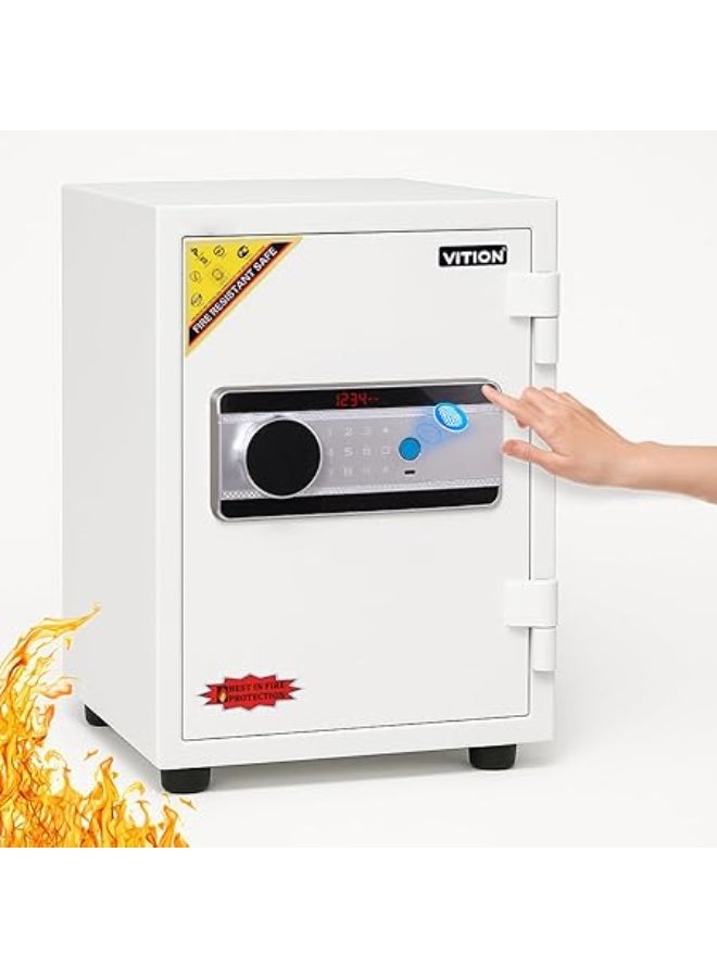 VITION Fireproof Safe Box with Biometric Fingerprint & Digital Keypad Lock, 2 Hours Fire Rated Safety Locker (Size, 50.5x33x32cm, Weight 39.5Kg) (White) - Image 1