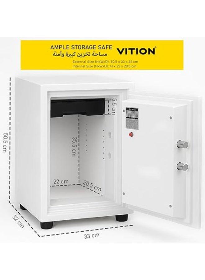 VITION Fireproof Safe Box with Biometric Fingerprint & Digital Keypad Lock, 2 Hours Fire Rated Safety Locker (Size, 50.5x33x32cm, Weight 39.5Kg) (White) - Image 5