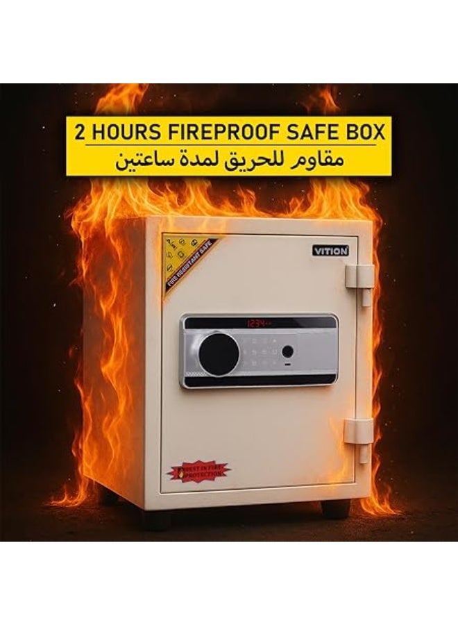 VITION Fireproof Safe Box with Biometric Fingerprint & Digital Keypad Lock, 2 Hours Fire Rated Safety Locker (Size, 50.5x33x32cm, Weight 39.5Kg) (White) - Image 2