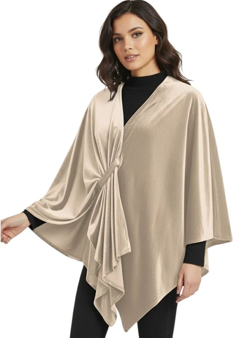 Velvet drape shawl, beige color