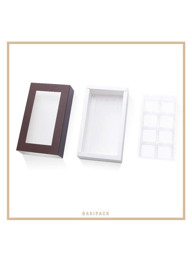 BAKIPACK 20 Truffle Box, Chocolate Box Packaging, Candy Boxes with 8-Piece Plastics Tray (Tray Size with 5.75x2.75 Inches), Pull Out Packing with Clear Window Sleeves, Dark Brown - Image 5
