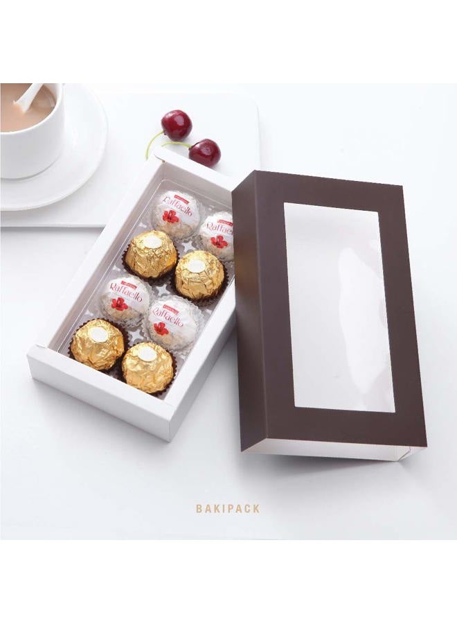 BAKIPACK 20 Truffle Box, Chocolate Box Packaging, Candy Boxes with 8-Piece Plastics Tray (Tray Size with 5.75x2.75 Inches), Pull Out Packing with Clear Window Sleeves, Dark Brown - Image 2
