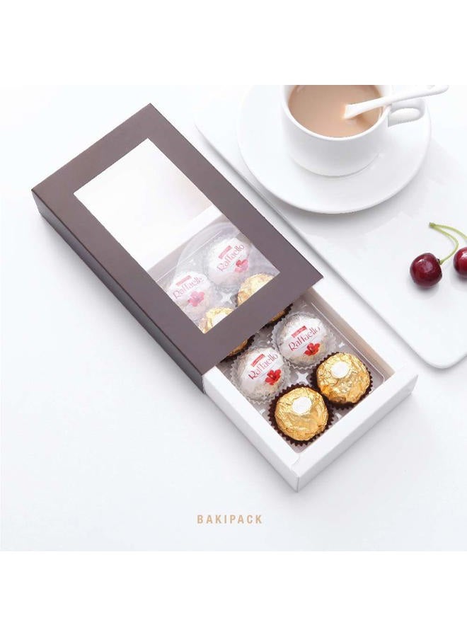 BAKIPACK 20 Truffle Box, Chocolate Box Packaging, Candy Boxes with 8-Piece Plastics Tray (Tray Size with 5.75x2.75 Inches), Pull Out Packing with Clear Window Sleeves, Dark Brown - Image 4