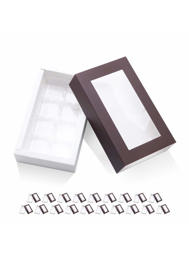 BAKIPACK 20 Truffle Box, Chocolate Box Packaging, Candy Boxes with 8-Piece Plastics Tray (Tray Size with 5.75x2.75 Inches), Pull Out Packing with Clear Window Sleeves, Dark Brown - Image 1