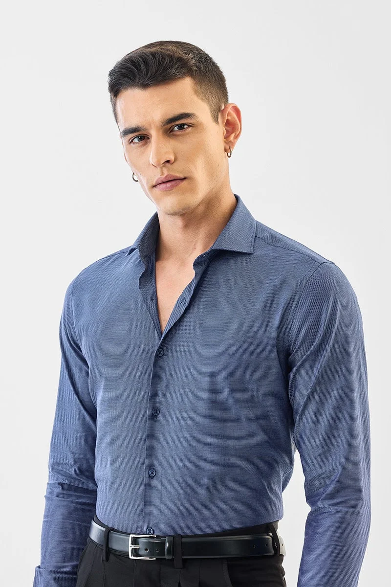 سنيتش Blue Checkered Long Sleeve Slim Fit Formal Luxe Shirt