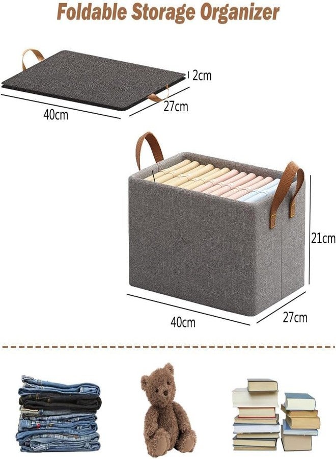 RGkJAS Store Wardrobe Organizer for Storage with Metal Frame Rectangle Storage Baskets for Clothing Storage Organiser with Handles Cloth Organizer for Storage Pants Jeans Sweater (Pack of 1, Grey) - Image 2