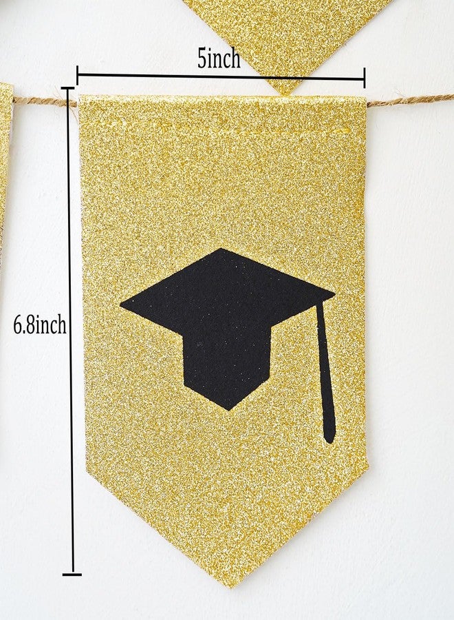 CROWNOS Glitter Congrats Grad Banner, Prestrung Gold Graduation Banner Sign for Congratulations Party Decorations 2025 - Image 2