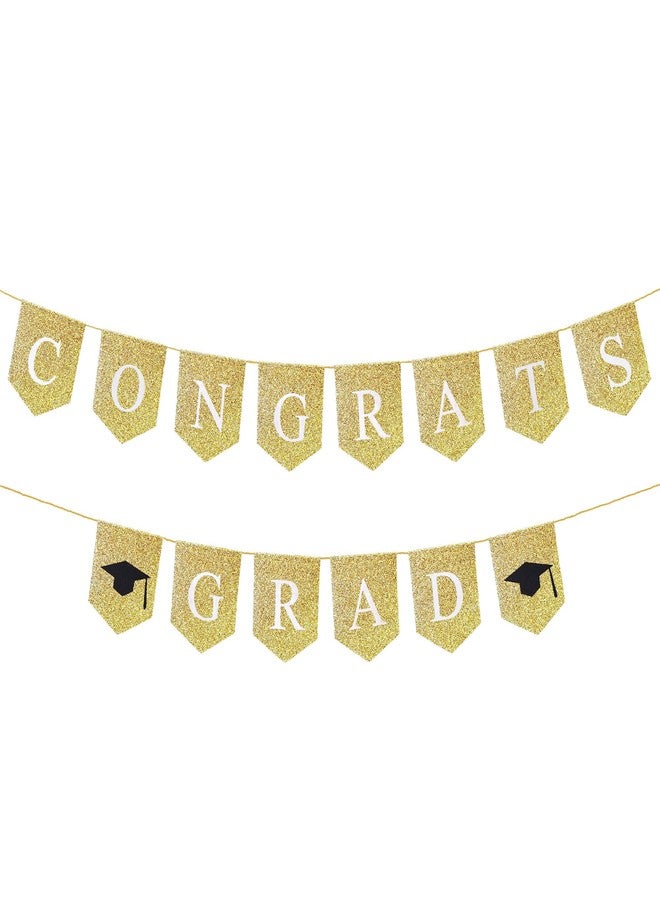 CROWNOS Glitter Congrats Grad Banner, Prestrung Gold Graduation Banner Sign for Congratulations Party Decorations 2025 - Image 1