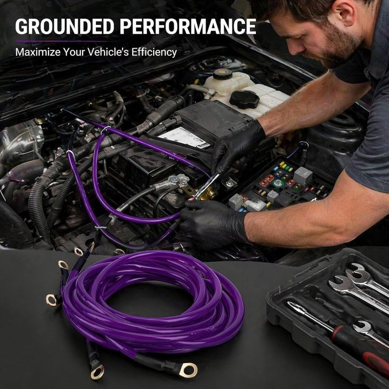 Car Ground Wire Kit, 5 Pieces PVC Copper Clad Aluminium, DC 0 to 48V - Enhanced Starting Performance, Easy Installation, Compatible with Cars Boats Trucks SUVs (Purple) - Image 4