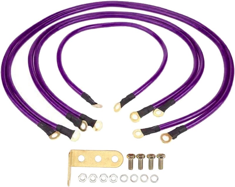 Car Ground Wire Kit, 5 Pieces PVC Copper Clad Aluminium, DC 0 to 48V - Enhanced Starting Performance, Easy Installation, Compatible with Cars Boats Trucks SUVs (Purple) - Image 1