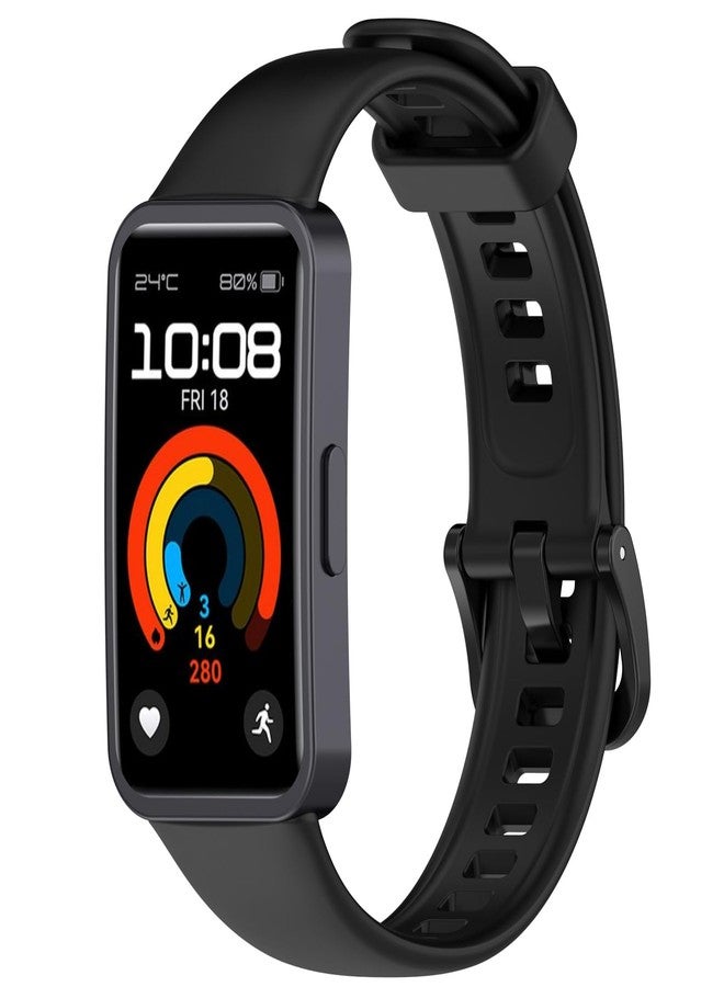 AWADUO Replacement Silicone SmartBand Compatible with Huawei Band 9/9 NFC/ 8/NFC Wrist Strap Bracelet Bands, Soft And Durable(Black/Metal Head) - Image 2