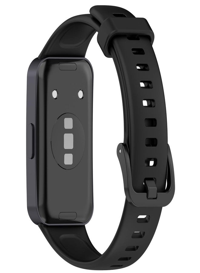 AWADUO Replacement Silicone SmartBand Compatible with Huawei Band 9/9 NFC/ 8/NFC Wrist Strap Bracelet Bands, Soft And Durable(Black/Metal Head) - Image 1