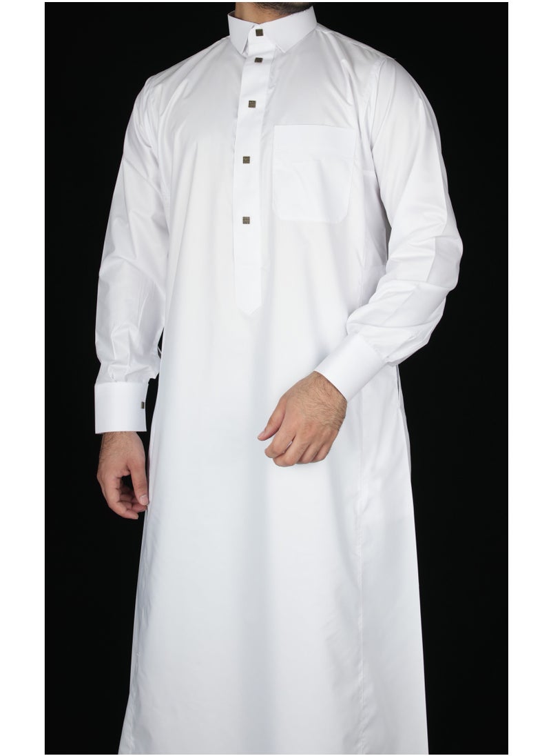 Sadaf - White Collared Neck Saudi Thobe (XL) - Image 1