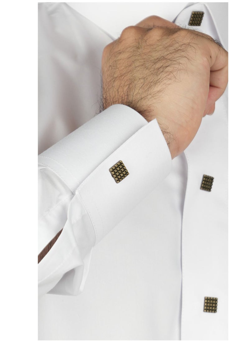 Sadaf - White Collared Neck Saudi Thobe (XL) - Image 1