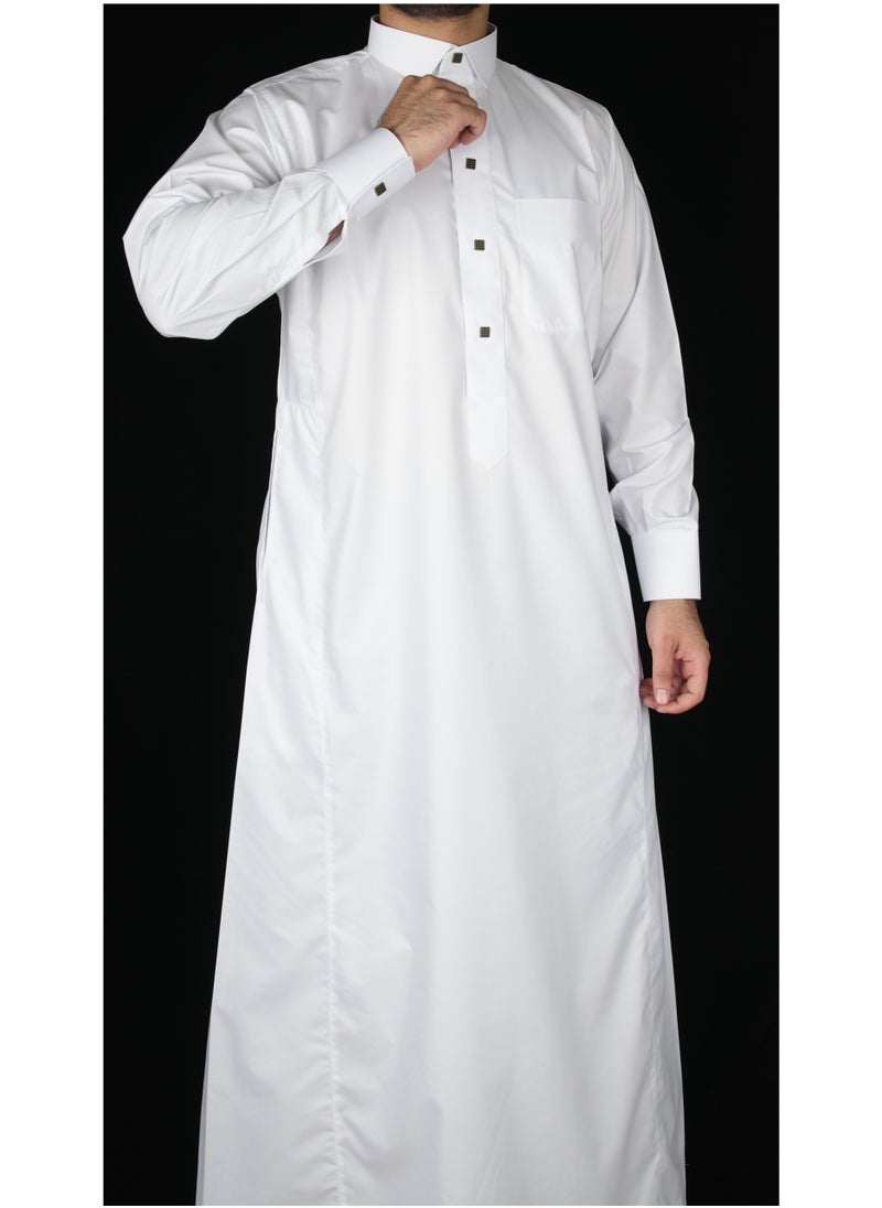 Sadaf - White Collared Neck Saudi Thobe (XL) - Image 1