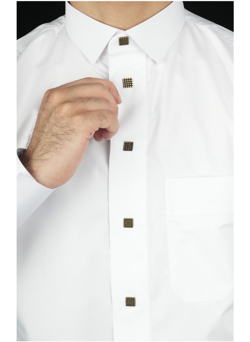 Sadaf - White Collared Neck Saudi Thobe (XL) - Image 1