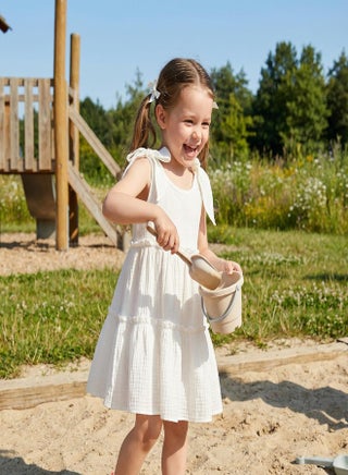 toddler girl boho dress Kupretty Sleeveless Sundress – Linen Ruffle Tie-Up In Muslin Cotton, Perfect For Summer, Beach & Parties Sleeveless Tie Up Cotton Dress Size:L-XL Tea length dress with NA-03.06.26AM Woh Humsafar Mahira Khan Wedding dress