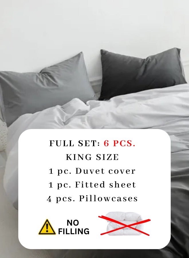 LUNA Home King Size 6 Piece 1 Duvet cover - 220*240cm. 1 Fitted sheet - 200*200cm+30cm. 4 Pillow covers - 50*75cm. Ombré Dark Grey Bedding set without filling. - Image 3