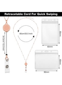 DAREU 3-Piece Retractable Badge Lanyard with Beaded Necklace and 6 Waterproof ID Card Holders, Stainless Steel Badge Holder with Reel for Women and Men – Rose Gold, Silver, Black  - Image 2