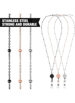 DAREU 3-Piece Retractable Badge Lanyard with Beaded Necklace and 6 Waterproof ID Card Holders, Stainless Steel Badge Holder with Reel for Women and Men – Rose Gold, Silver, Black  - Image 3