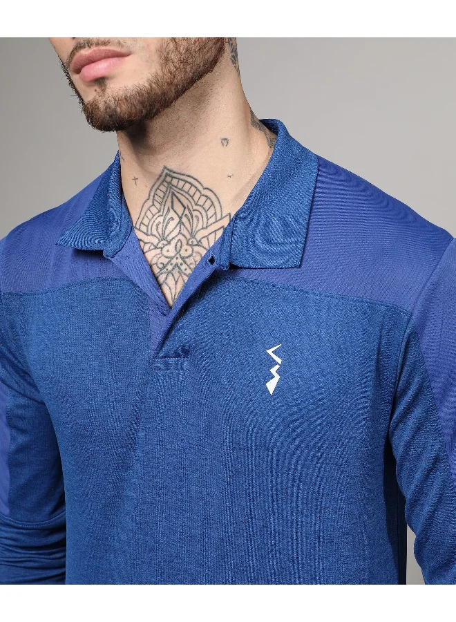 Campus Sutra Men's Denim Blue Contrast Activewear T-Shirt
