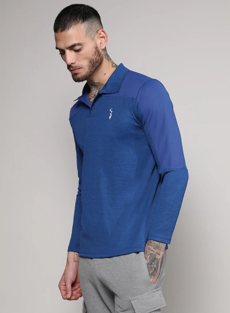 Campus Sutra Men's Denim Blue Contrast Activewear T-Shirt
