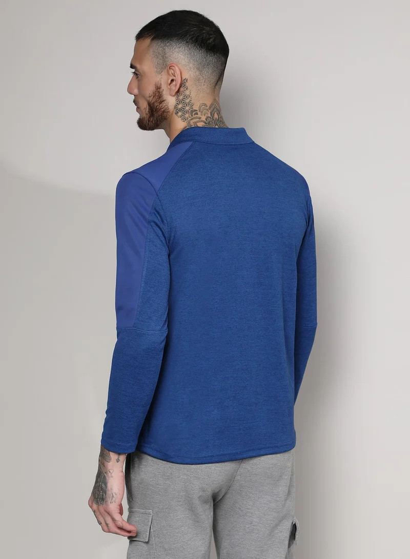 Campus Sutra Men's Denim Blue Contrast Activewear T-Shirt