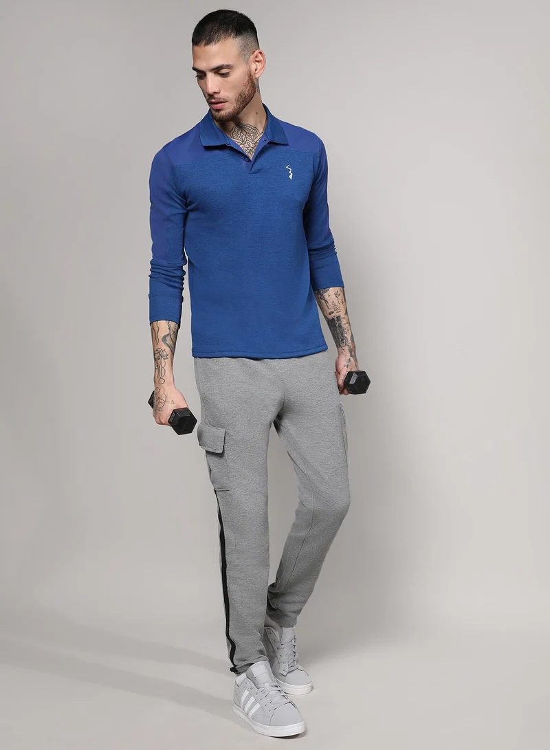 Campus Sutra Men's Denim Blue Contrast Activewear T-Shirt