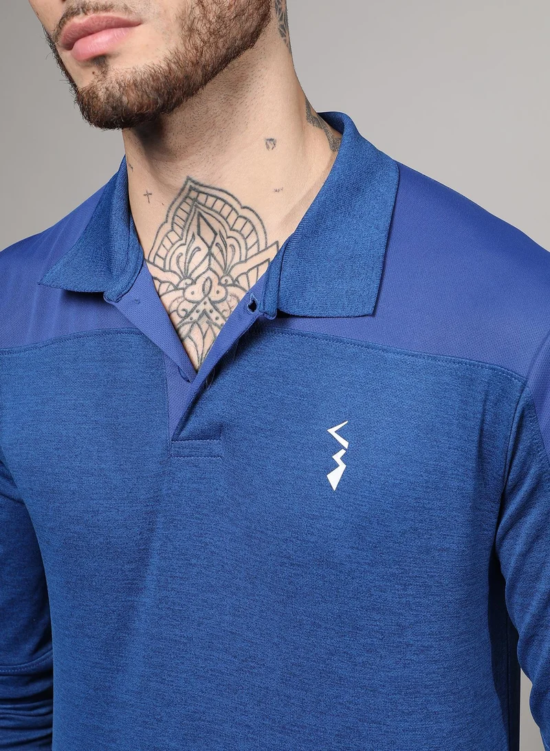 Campus Sutra Men's Denim Blue Contrast Activewear T-Shirt