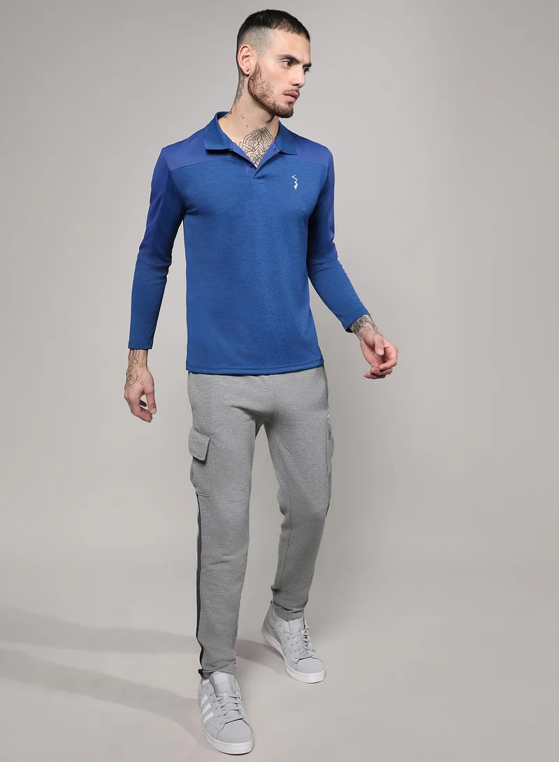 Campus Sutra Men's Denim Blue Contrast Activewear T-Shirt