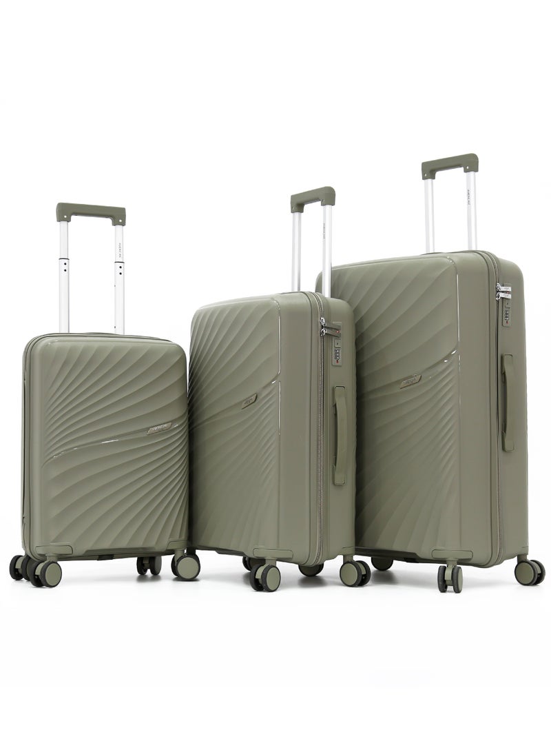 AMERICAN FLYER Unbreakable Hardshell PP Luggage Set with 8 Wheels Thick Shell Multi Layer PP 3 Piece Set,Olive (S-20",M-24",L-28") - Image 1