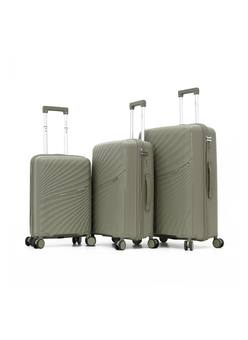 AMERICAN FLYER - طقم حقائب قوي غير قابل للكسر من مادة PP مع 8 عجلات، قشرة سميكة، متعددة الطبقات، 3 قطع، زيتوني (صغير-20، متوسط-24، كبير-28) - Image 1