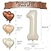 Biapian 40 Inch Cream White Number 1 Balloons Beige White Large Number One Balloon with Cream Foil Heart Balloons for 1st Birthday Decorations First One Year Boys Girls Baby Shower Party Decor - Image 4