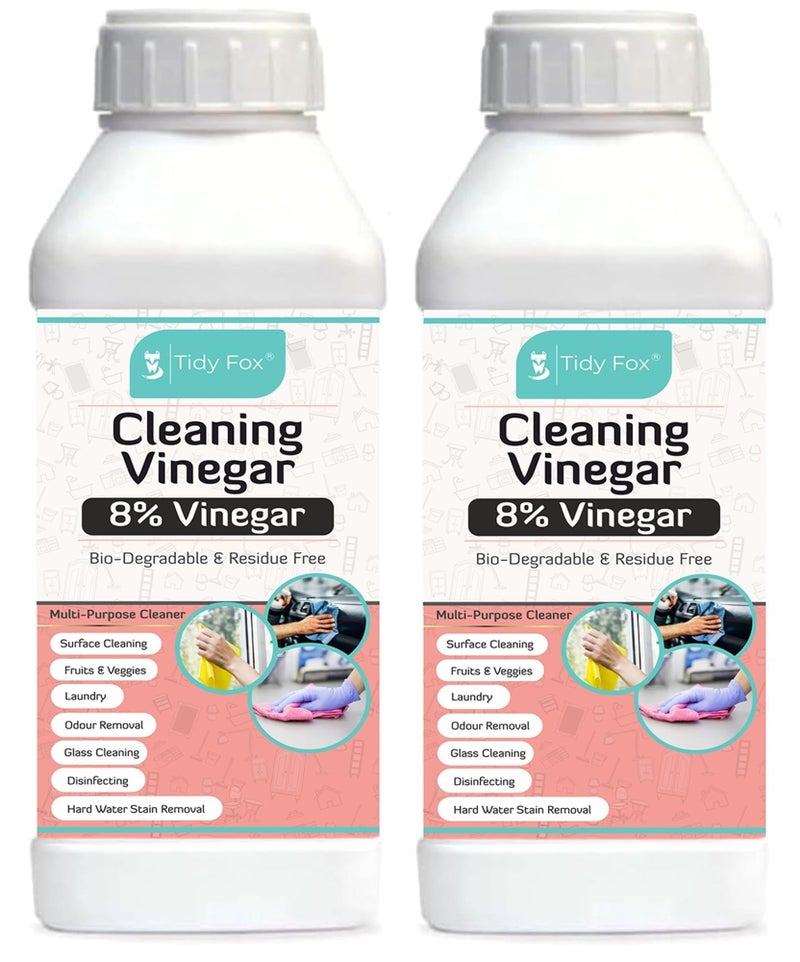 TIDY FOX Vinegar for Cleaning, 8% Concentrated, 2 Ltr [2 Bottles of 1 Ltr Each] - Image 1