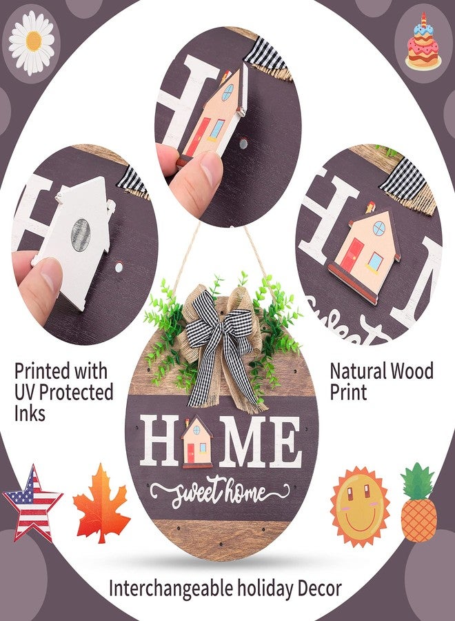 HOMCDALY Interchangeable Welcome Sign for Front Door with 14 Changeable Icons, Farmhouse Front Porch Decor Rustic Wooden Wall Sign with 12 LED Lights, Outdoor Seasonal Welcome Home Decorations (Wood home1) - Image 3