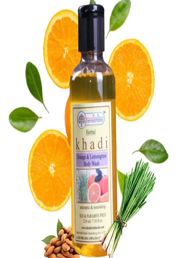 Khadi Rishikesh Herbal Orange Lemongrass Body wash For Remove Acne Scare, Impurities & Dirt | lighten brighten skin, unclog pores- Gel Based Shower Gel,Unisex-210ml WITH LOOFAH SPONGE FREE - Image 1