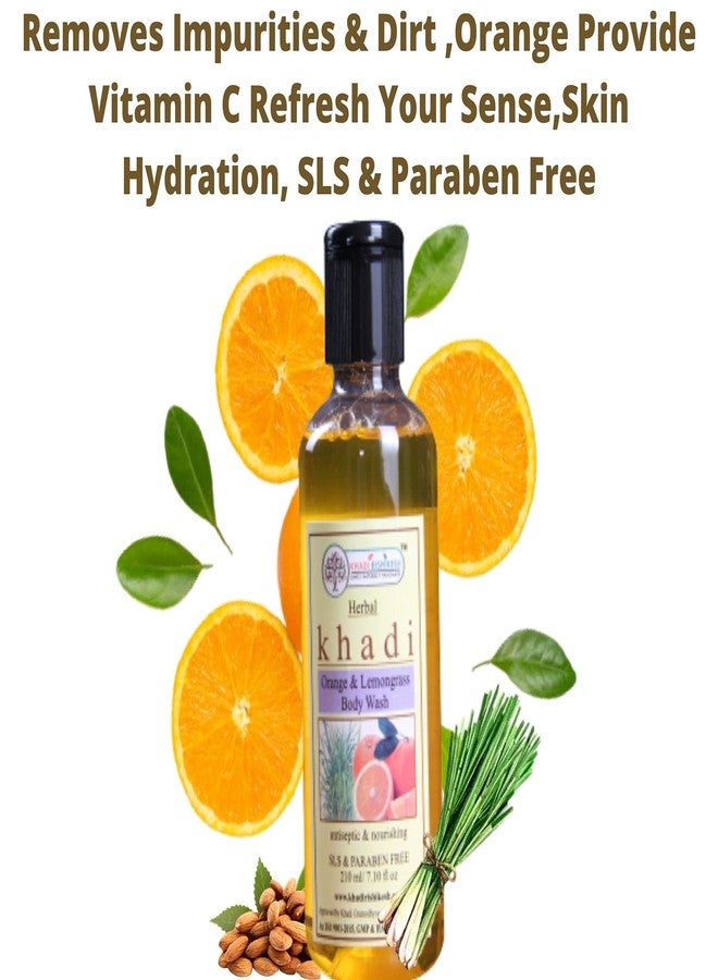 Khadi Rishikesh Herbal Orange Lemongrass Body wash For Remove Acne Scare, Impurities & Dirt | lighten brighten skin, unclog pores- Gel Based Shower Gel,Unisex-210ml WITH LOOFAH SPONGE FREE - Image 2