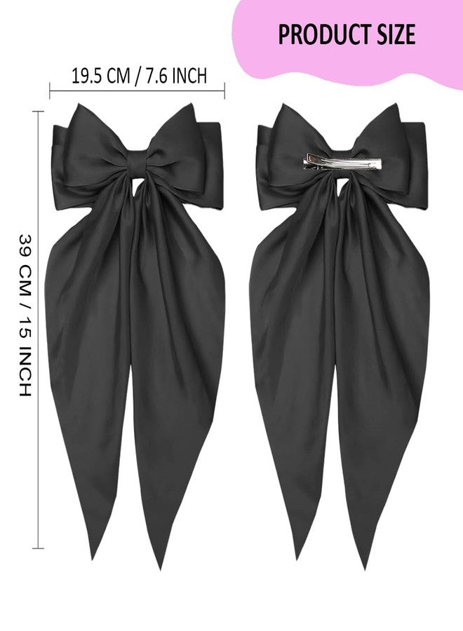 kapimo 3 Pcs Bow Hair Clips for Women Girls Satin layered Barrette Ribbon Hairclips Stylish Hair Accessories (Black - Red - Pink) - Image 4