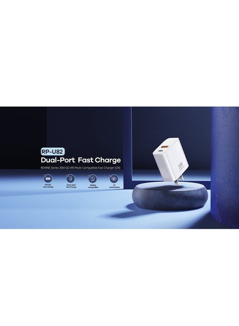 ريماكس شاحن قوي RP-U82 , شاحن سريع 30 واط , 2 منافذ ( QC+PD ) شحن سريع وآمن - Image 2