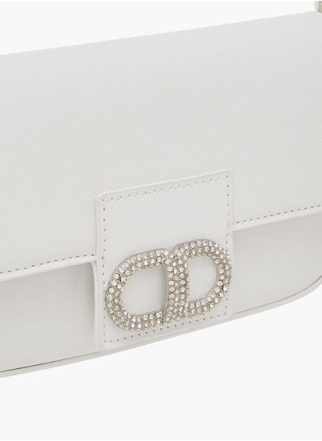 Flora Bella By Shoexpress Women's Embellished Crossbody Bag with Detachable Strap and Magnetic Button Closure  - Image 3