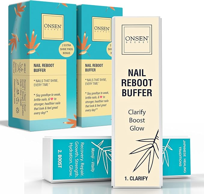 onsen Onsen Secret Professional Nail Buffer Block 4Way Buffing for Natural Shine Healthy Natural Nails Includes 2 Extra Shine Pads SalonQuality PostGel Acrylic Recovery 1 Pack - Image 1