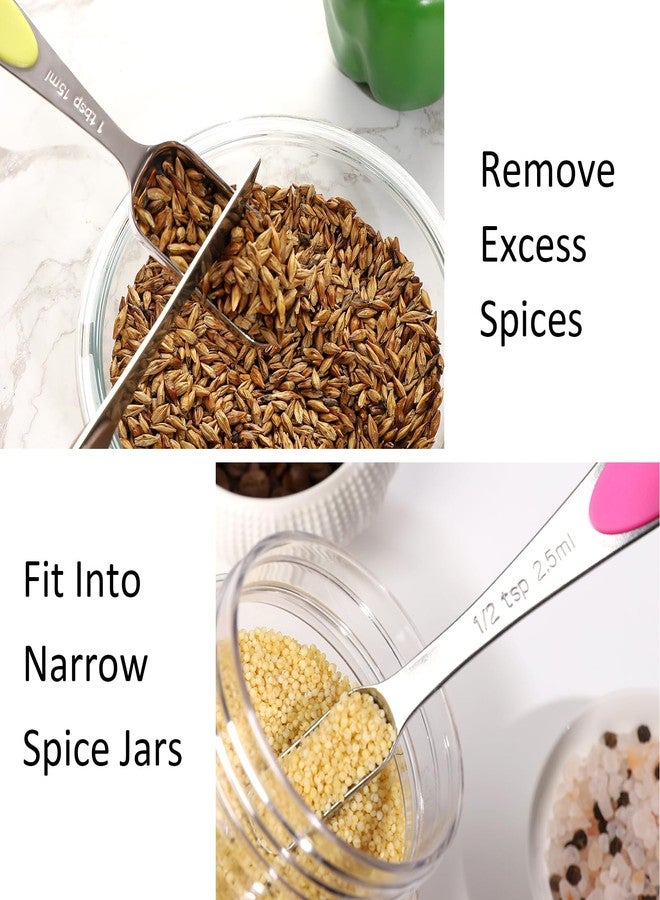 Turewin Magnetic Measuring Spoons Set Includes 7 Stainless Steel Magnetic Measuring Spoons,Nesting Measuring Spoon Teaspoon with Leveler for Dry or Liquid Ingredients (8, Colorful) - Image 3