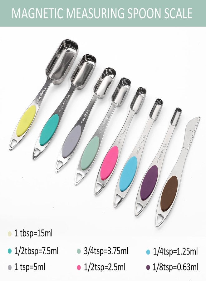 Turewin Magnetic Measuring Spoons Set Includes 7 Stainless Steel Magnetic Measuring Spoons,Nesting Measuring Spoon Teaspoon with Leveler for Dry or Liquid Ingredients (8, Colorful) - Image 2