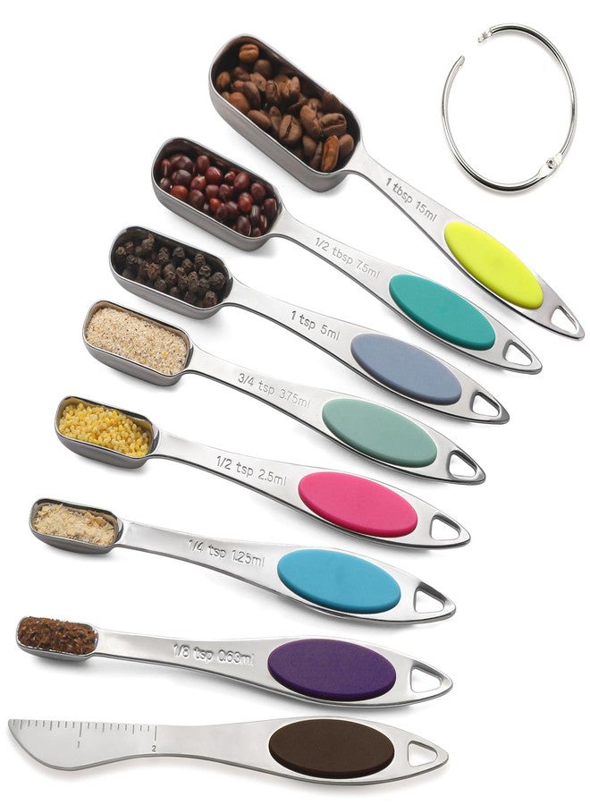 Turewin Magnetic Measuring Spoons Set Includes 7 Stainless Steel Magnetic Measuring Spoons,Nesting Measuring Spoon Teaspoon with Leveler for Dry or Liquid Ingredients (8, Colorful) - Image 1