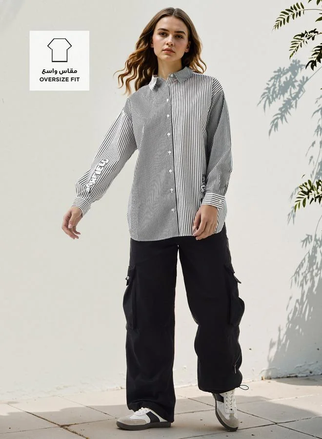 SP Characters Oversized Garfield Print Shirt with High-Low Hem