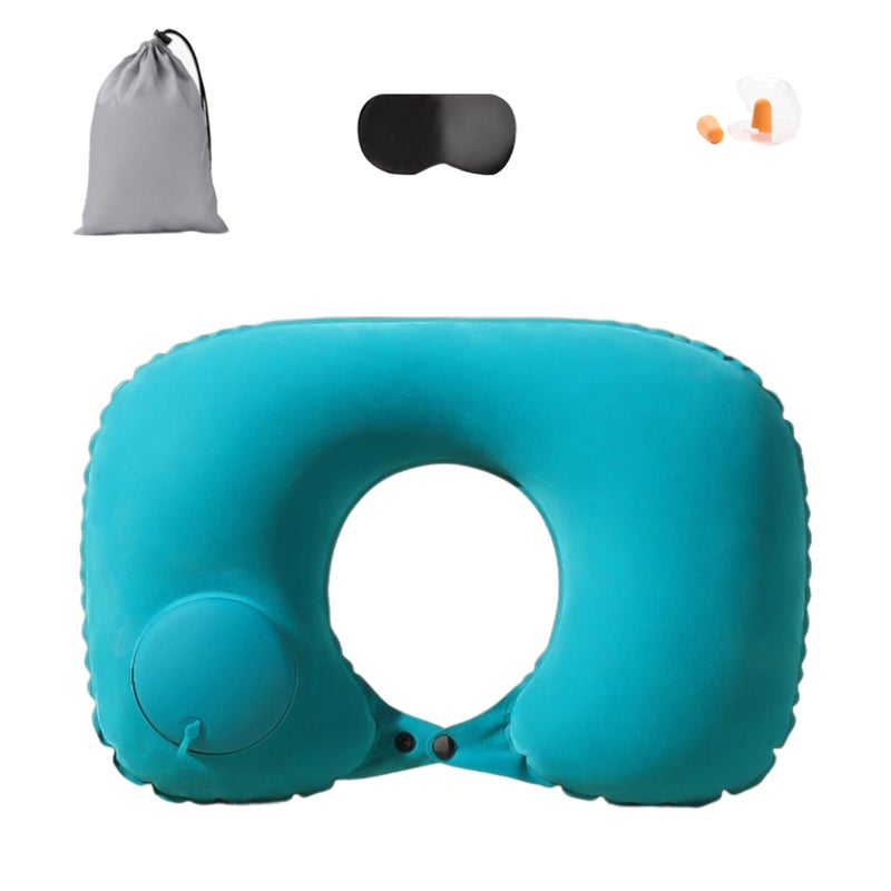Inflatable u-shaped pillow, travel portable neck pillow, press-type inflatable pillow neck pillow, flocking model - Image 1